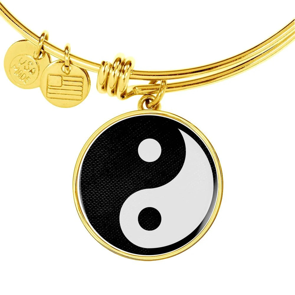 Yin Yang Bracelet Personalized Engraved Gold Circle Bangle Bracelet Custom Name